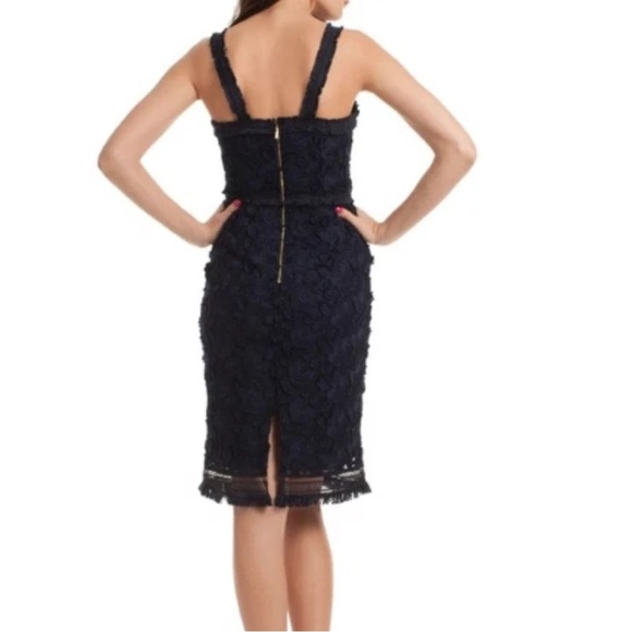 Trina Turk Dress Size 6 Navy Blue Textured Floral Embroidered Fringe Trim - Picture 14 of 14